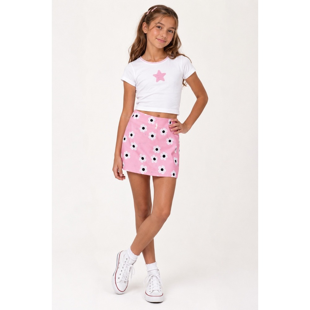 Princess Polly XX Pink Daisy Mini‎ Skirt Girls Tween Size 0 Y2K Floral A-Line